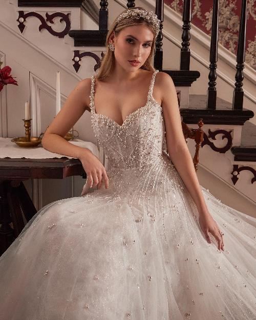 La23239 beaded pearl wedding dress with straps and sweetheart neckline1